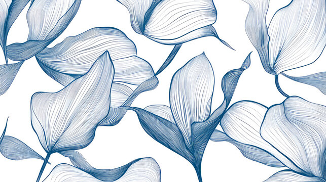 A blue and white flower pattern with many small flowers. The flowers are drawn in a stylized way, with some of them having a more delicate appearance.