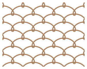 An illustration of seamless repeating pattern featuring interwoven rope knots in an arched formation. The intricate design resembles fishing nets, nautical elements, and woven textures, making it