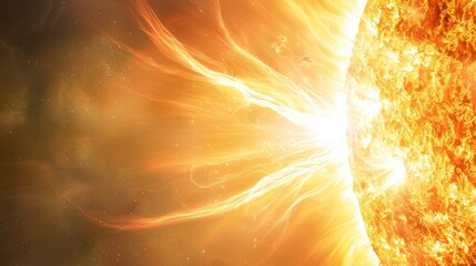 Erupting Solar Flare from the Sun with Divergent Energy Rays