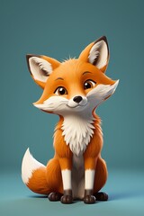 Obraz premium cartoon fox sitting on a blue background with a green background
