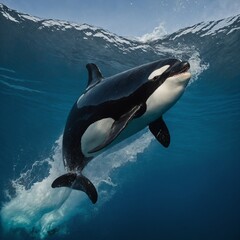 Obraz premium An orca and a dolphin playing together in the ocean waves.