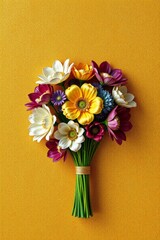 there is a bouquet of flowers on a yellow background