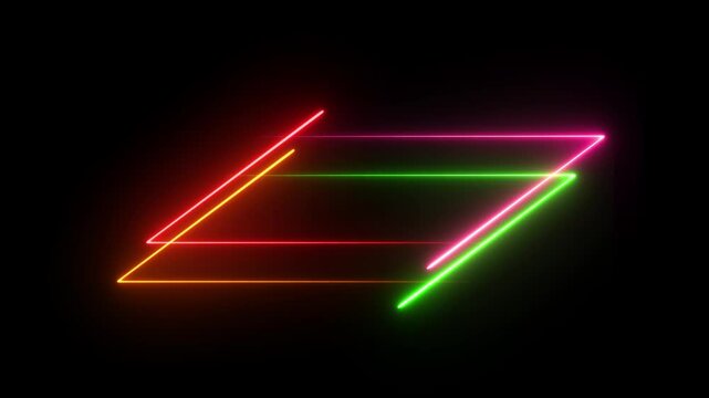 Glowing neon frame background animation.Rectriangle frame neon icon animation