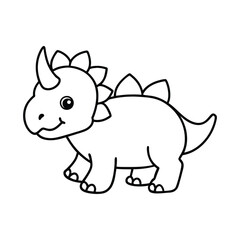 Cute Triceratops Line Art Vector – Adorable Dinosaur Outline Illustration