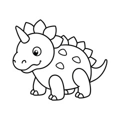 Cute Triceratops Line Art Vector – Adorable Dinosaur Outline Illustration