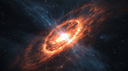 Fototapeta premium Ionized Jet Spewing from Spinning Galaxy in Vast Cosmic Space