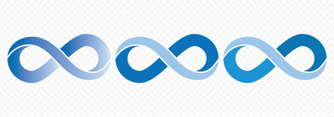 Infinity symbols. Set of infinity icons. Symbols of endless, unlimited, eternal. Vector illustration.