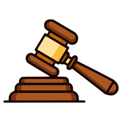 judge gavel court justice law flat color vector illustration template design