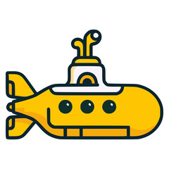 yellow submarine technology underwater flat color vector illustration template design