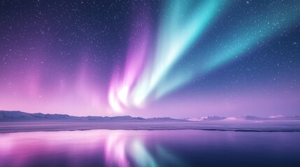 Naklejka premium Captivating Aurora Over Serene Landscape with Swirling Patterns