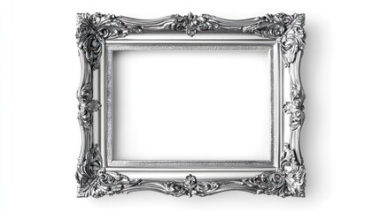 Silver ornate frame isolated on white; design mockup