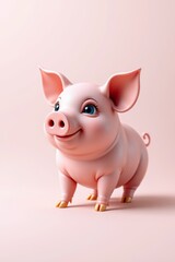there is a small pig that is standing up on a pink surface