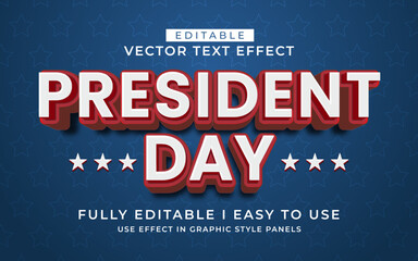 Obraz premium 3d editable happy president's day text effect typography style template