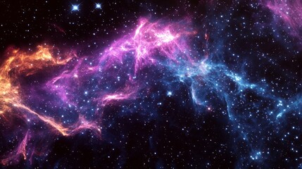 Cosmic Nebula with Colorful Gas Clouds and Distant Stars in Space