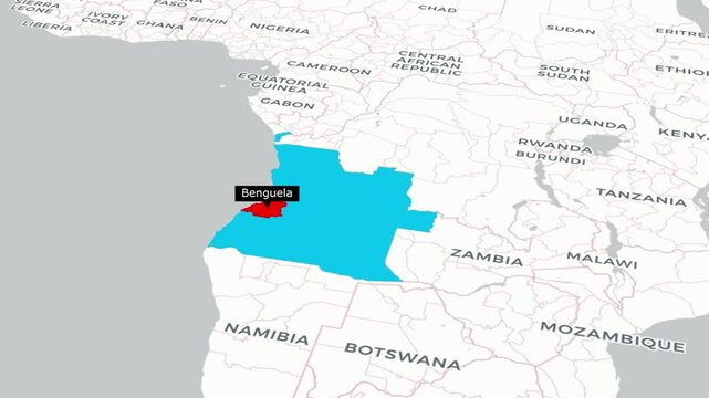 Map of Benguela Key Locations, Roads, and Landmarks in Angola's Coastal City