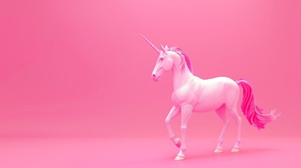 Fototapeta premium A 3D rendering of a white unicorn against a pink background.