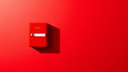 Bright Red Fire Alarm Box on a Vibrant Red Wall Background