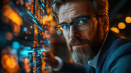 Tech-Driven business portrait. IT tech with interactive data visualizations