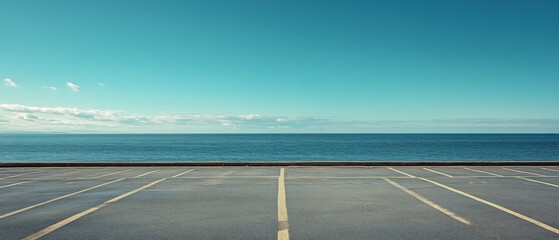 Serene beach view with empty parking lot.