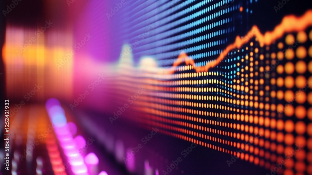 Poster abstract colorful data visualization led screen display showing dynamic stock market data trend