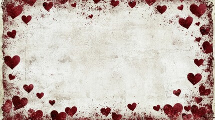 Romantic Vintage Background with Red Hearts and Grunge Texture