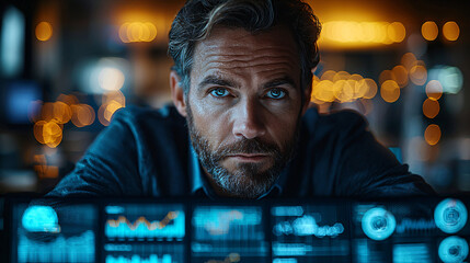 Tech-Driven business portrait. IT tech with interactive data visualizations