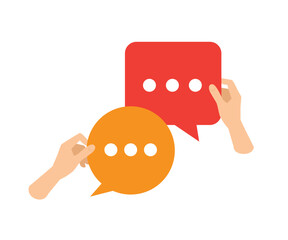 Hands holding a Chat Message Bubbles vector illustration, Sign of communication or social media. stock illustration