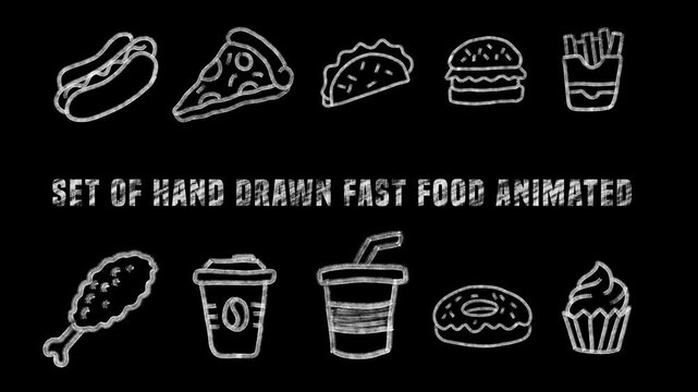 Set of hand drawn fast food animated