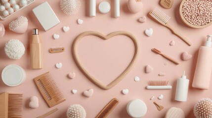 Heart-Shaped Arrangement of Beauty and Personal Care Products