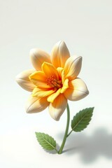 Naklejka premium there is a yellow flower with green leaves on a white background