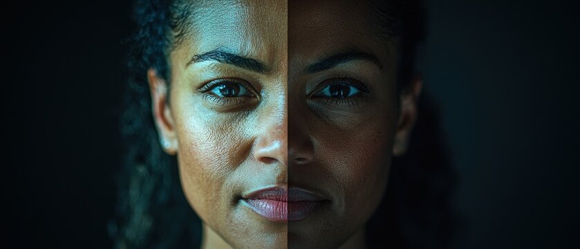 Close-up of a Person with a Slight Smile Captured in Half-Light Displaying Unique Facial Features and Expressions