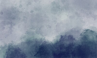 The watercolor background uses a blue-gray tone, resembling a mist or faint mountain. It looks natural, quiet, cool, and mysterious. It is suitable for graphic design.