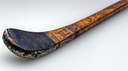 Close-Up of a Wooden Hurling Stick with Black and Orange Design. Generative AI