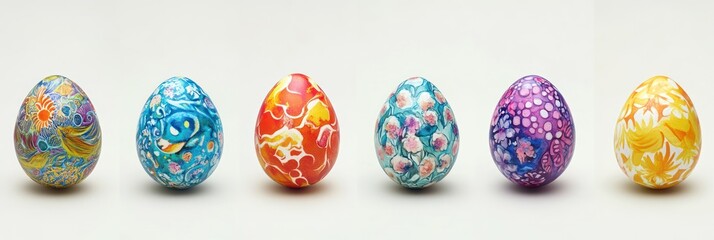 Colorful Easter eggs on white background. Holiday decoration