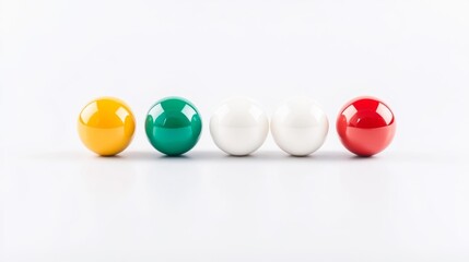 Naklejka premium Colorful Decorative Balls in a Line on a White Isolated Background. Generative AI