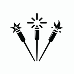 Naklejka premium Independence Day Sparkler Silhouettes in black on a white background