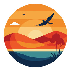 Naklejka premium Abstract colorful summer beach, palm tree, retro, 80s style logo vector illustration 