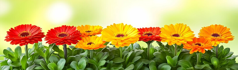 Fototapeta premium Colorful gerbera daisies, spring garden, bokeh background, floral arrangement