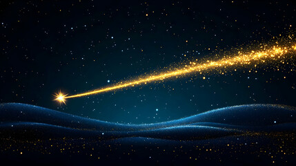 Obraz premium Isolated on a dark, opulent, horizontal background is a golden, sparkling star. Vector design element