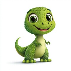 Fototapeta premium Cheerful Cartoon Dinosaur Character Smiling Playfully with Vibrant Green Colors and Big Eyes