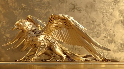 A golden eagle sculpture with its wings spread.