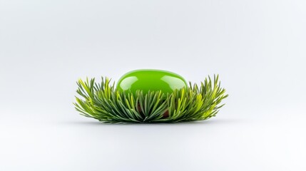 Green gel-like object on fresh foliage isolated on white background. Generative AI
