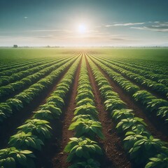 Beautiful Agricultural Landscape with Endless Crop Rows