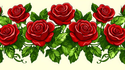 Red roses border, floral design, cream background, wedding invitation