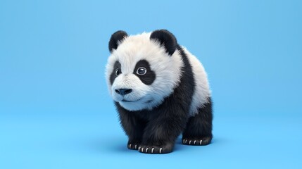 Fototapeta premium A cute panda bear on a blue background.