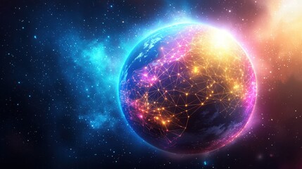 Obraz premium Colorful Abstract Planet in Cosmic Space with Stars and Light in a Vast Universe