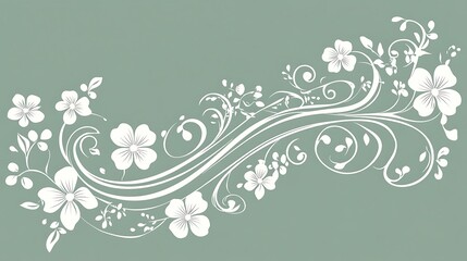Elegant White Floral Design on Sage Green Background