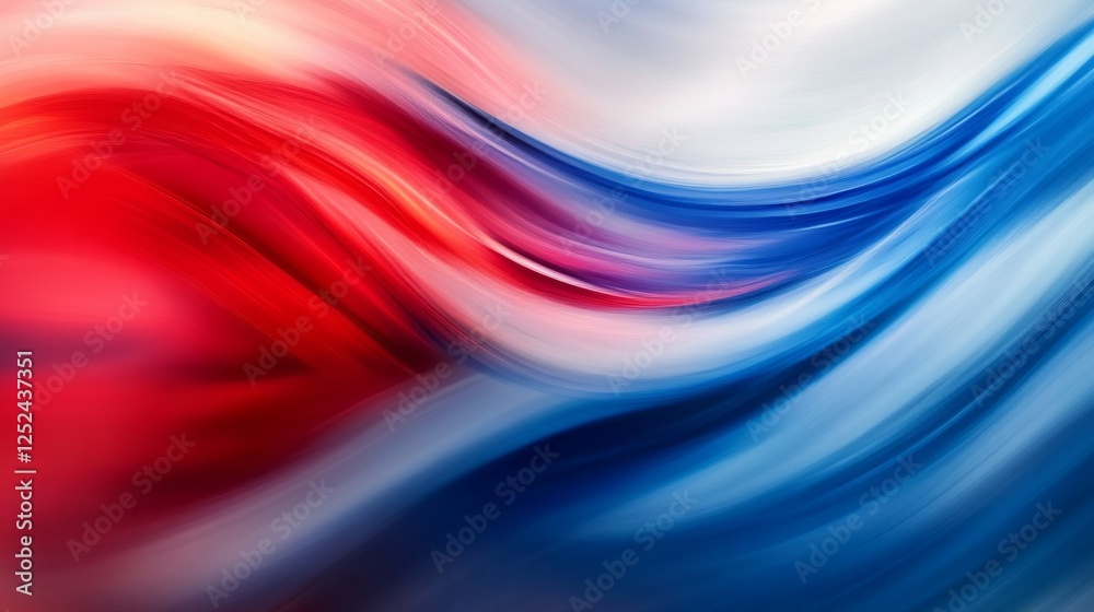 Poster abstract wave pattern with red, white, and blue colors, dynamic energy and movement concept