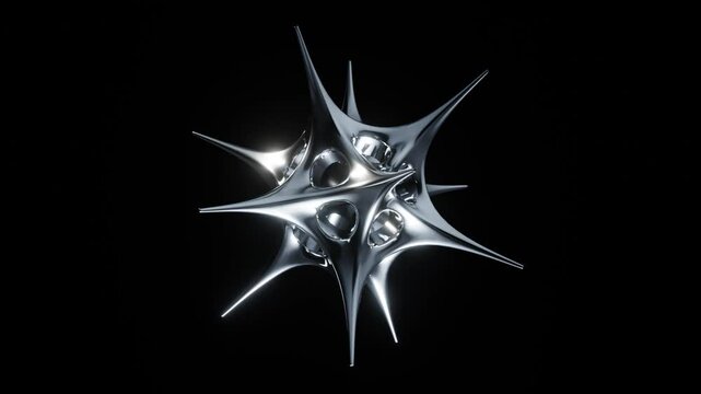abstract chrome Turning spiked float on black background