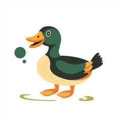 Obraz premium A cute duck with a quack sound bubble next to it, rendered in a bright and playful vector style with smooth lines.